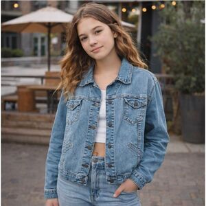 Levi Strauss Signature Girls Denim Trucker Jacket Size L 12/14 Blue